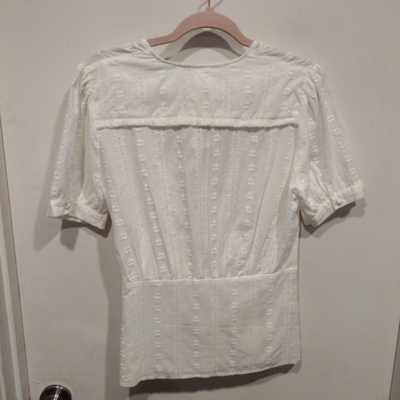 NWT H&M Women's Cream Embroidered Eyelet Peplum Wrap Top Sz 10 Cottagecore - Picture 7 of 7